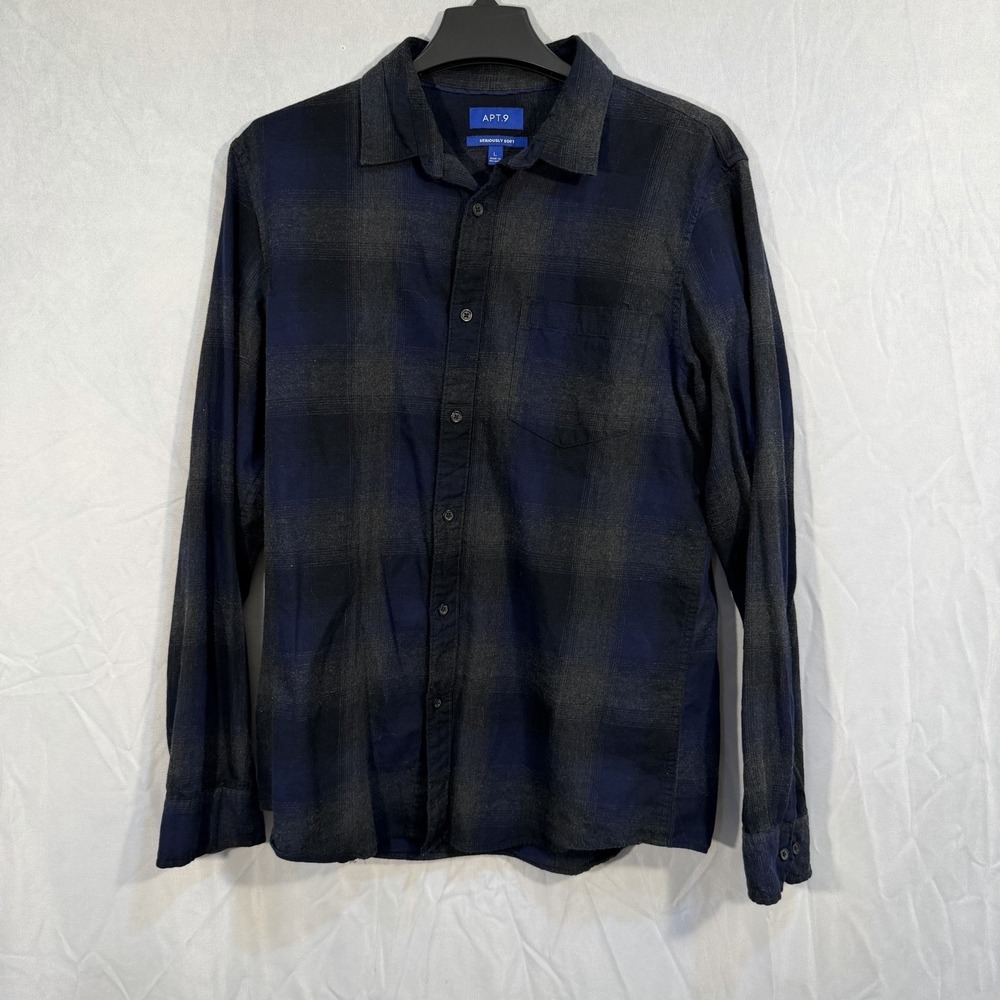 Men's Seriously Soft Flannel Long Sleeve Button Shirt Blue Size L Slim Men's